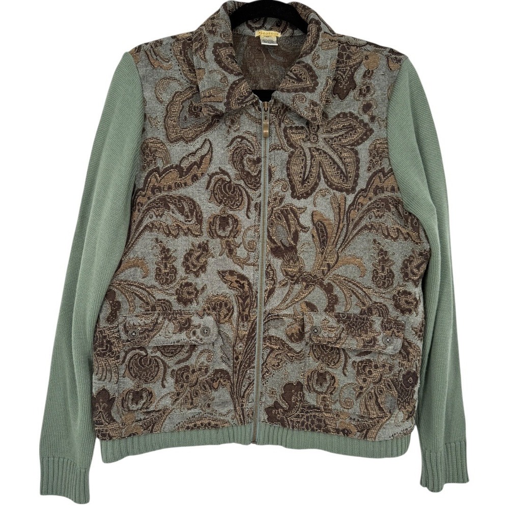Bestow Full Zip Floral Paisley Tapestry Knit‎ Jacket Size Medium Cottagecore